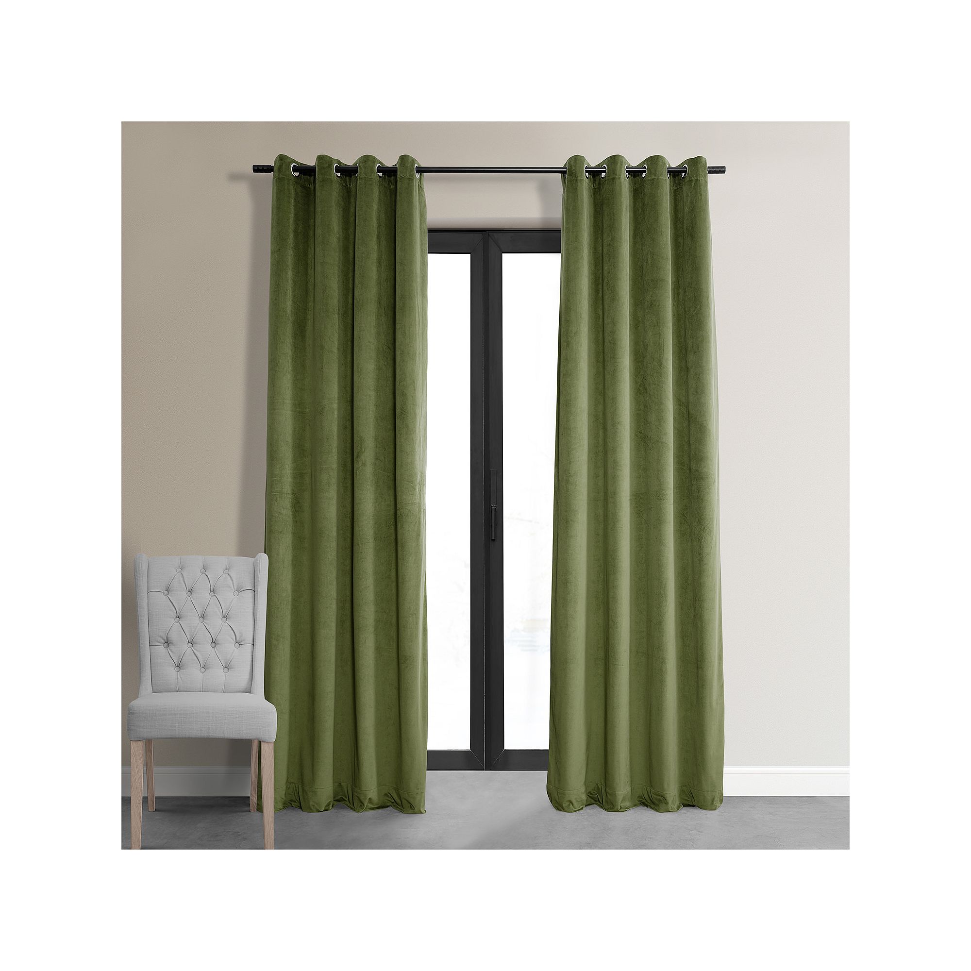 EFF Signature Velvet Grommet Blackout Window Curtain Panel, Basque Green