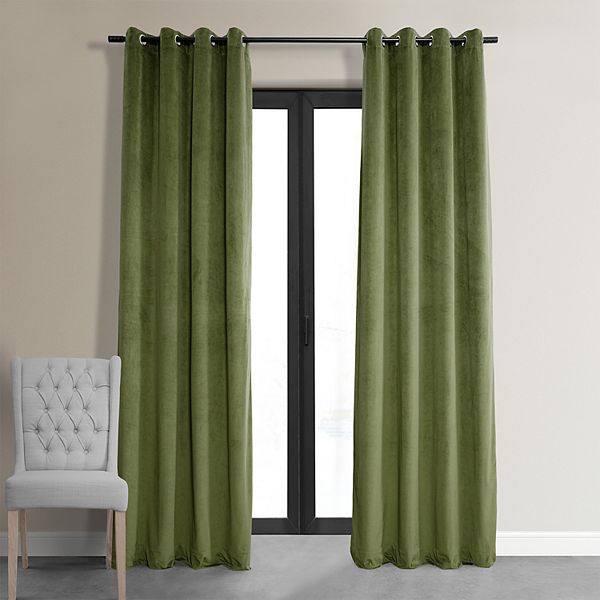 Exclusive Fabrics & Furnishings Signature Basque Green Grommet Blackout Velvet Curtain 50 in. W x 120 in. L (1 Panel)