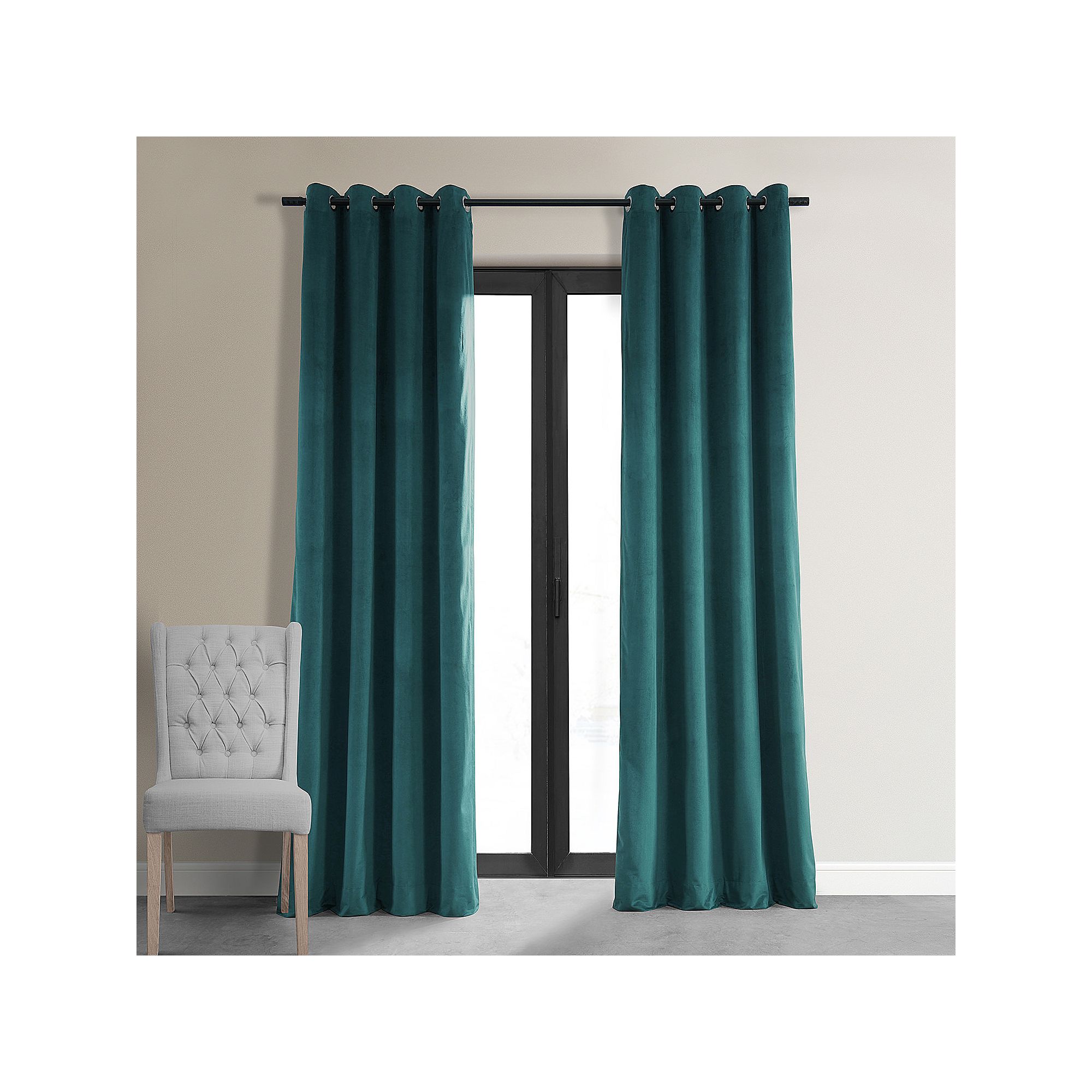 EFF Signature Velvet Grommet Blackout Window Curtain Panel, Everglade Blue