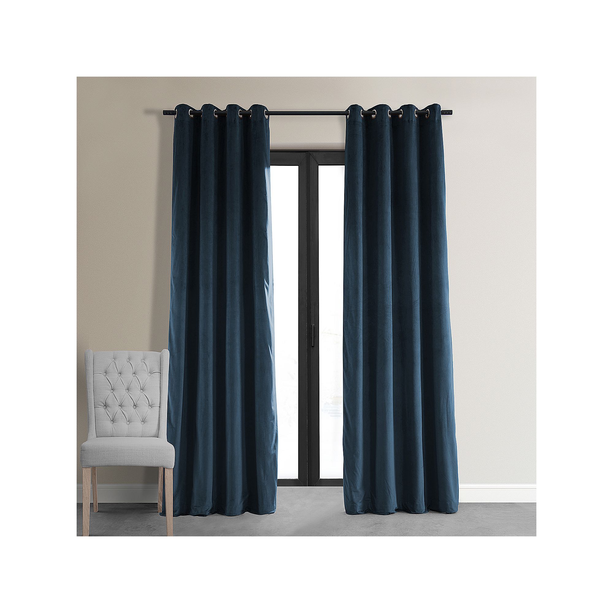 EFF Signature Velvet Grommet Blackout Window Curtain Panel, Black Blue