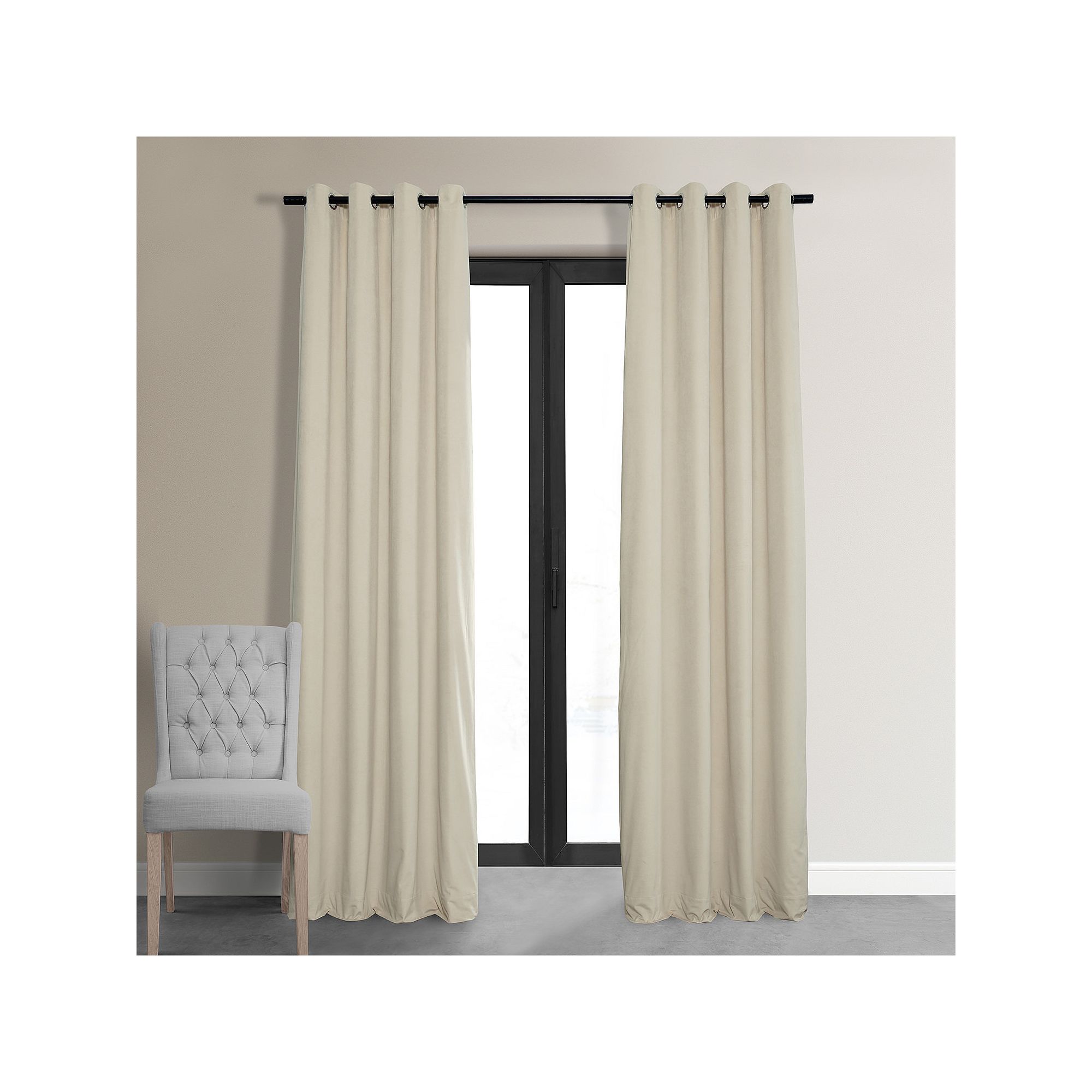 EFF Signature Velvet Grommet Blackout Window Curtain Panel, Neutral Ground