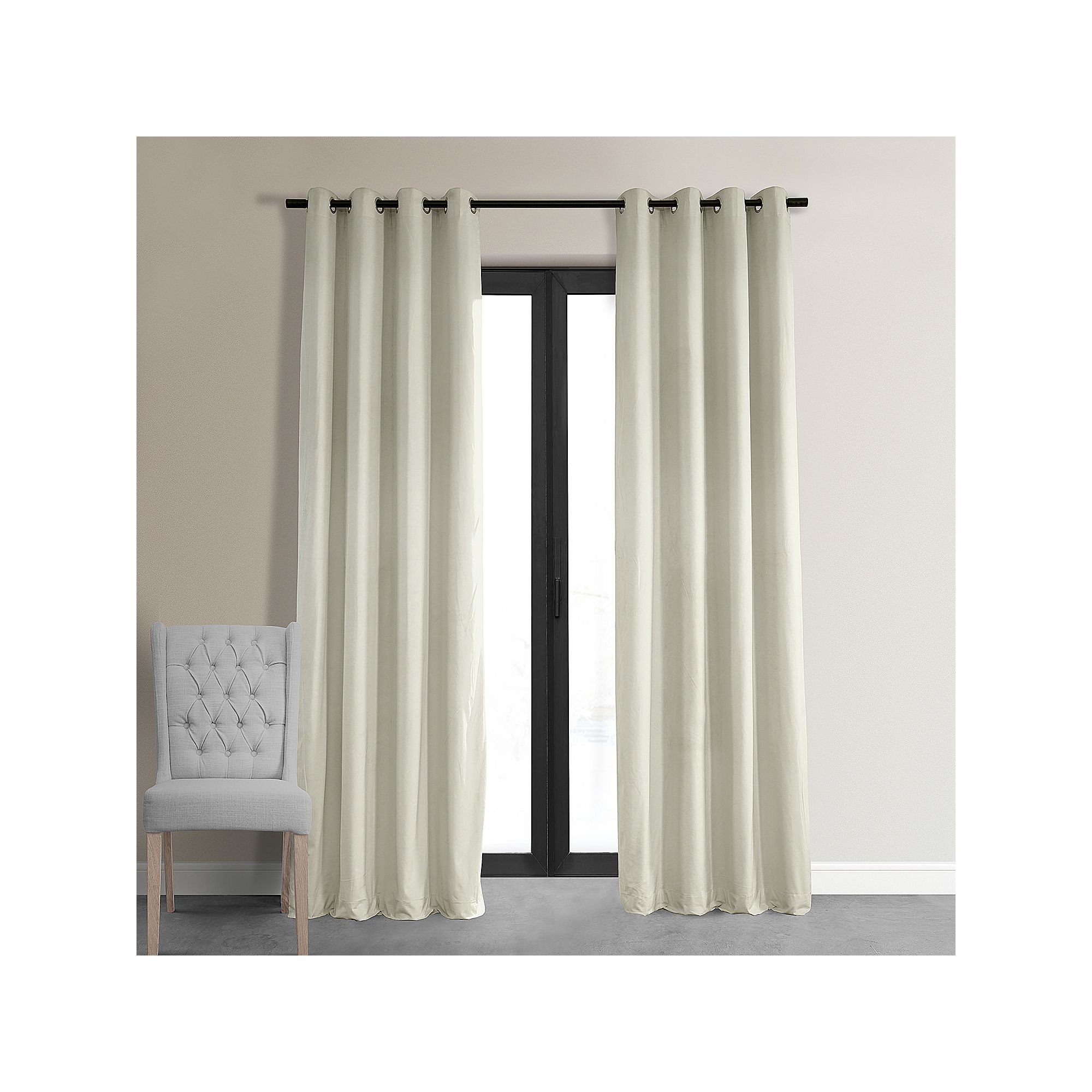 EFF Signature Velvet Grommet Blackout Window Curtain Panel, Off White