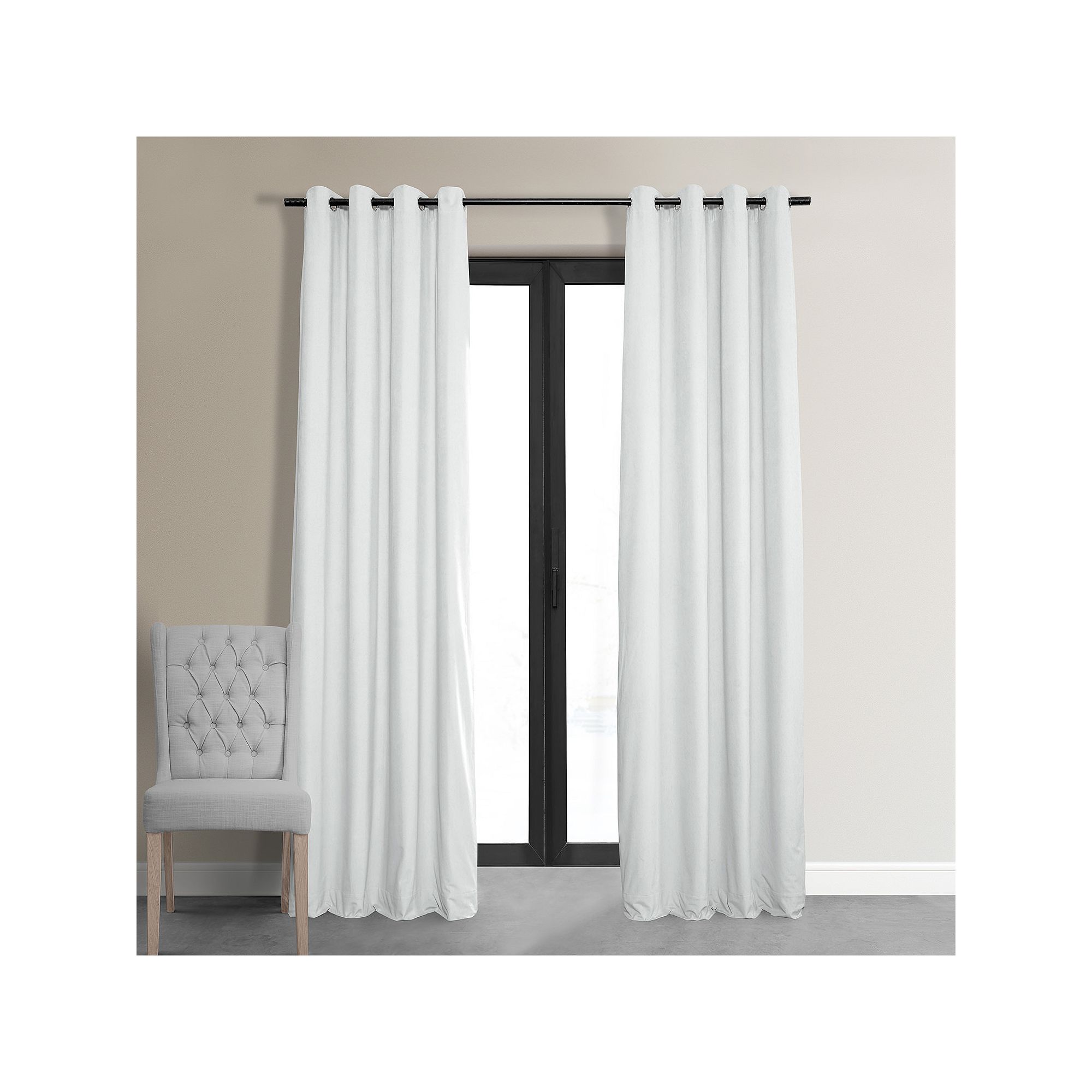 EFF Signature Velvet Grommet Blackout Window Curtain Panel, Primary White