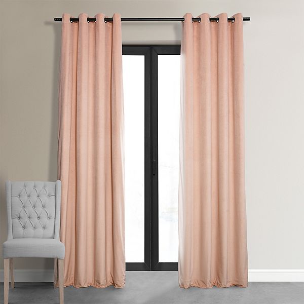 Exclusive Fabrics & Furnishings Signature Rosey Dawn Grey Pink Grommet Blackout Velvet Curtain 50 in. W x 96 in. L (1 Panel)