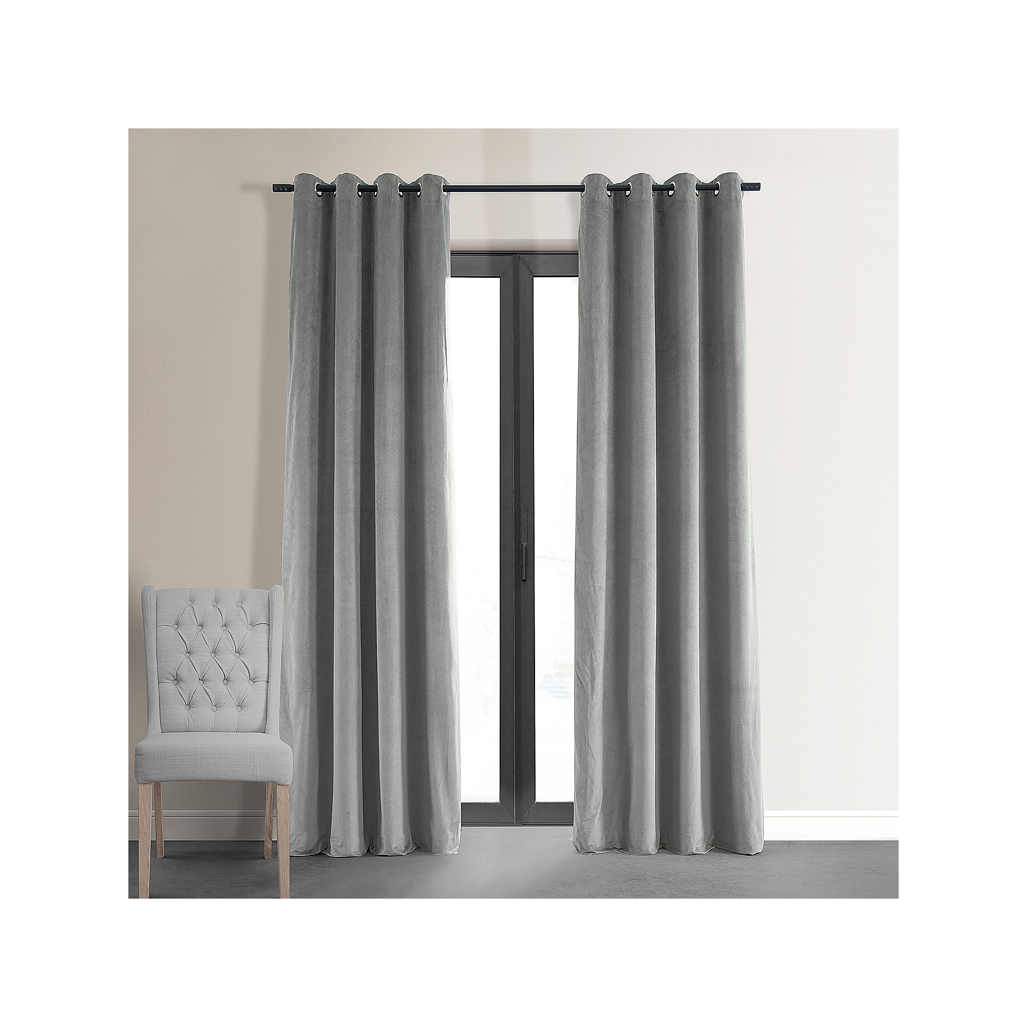 EFF Signature Velvet Grommet Blackout Window Curtain Panel, Silver Gray