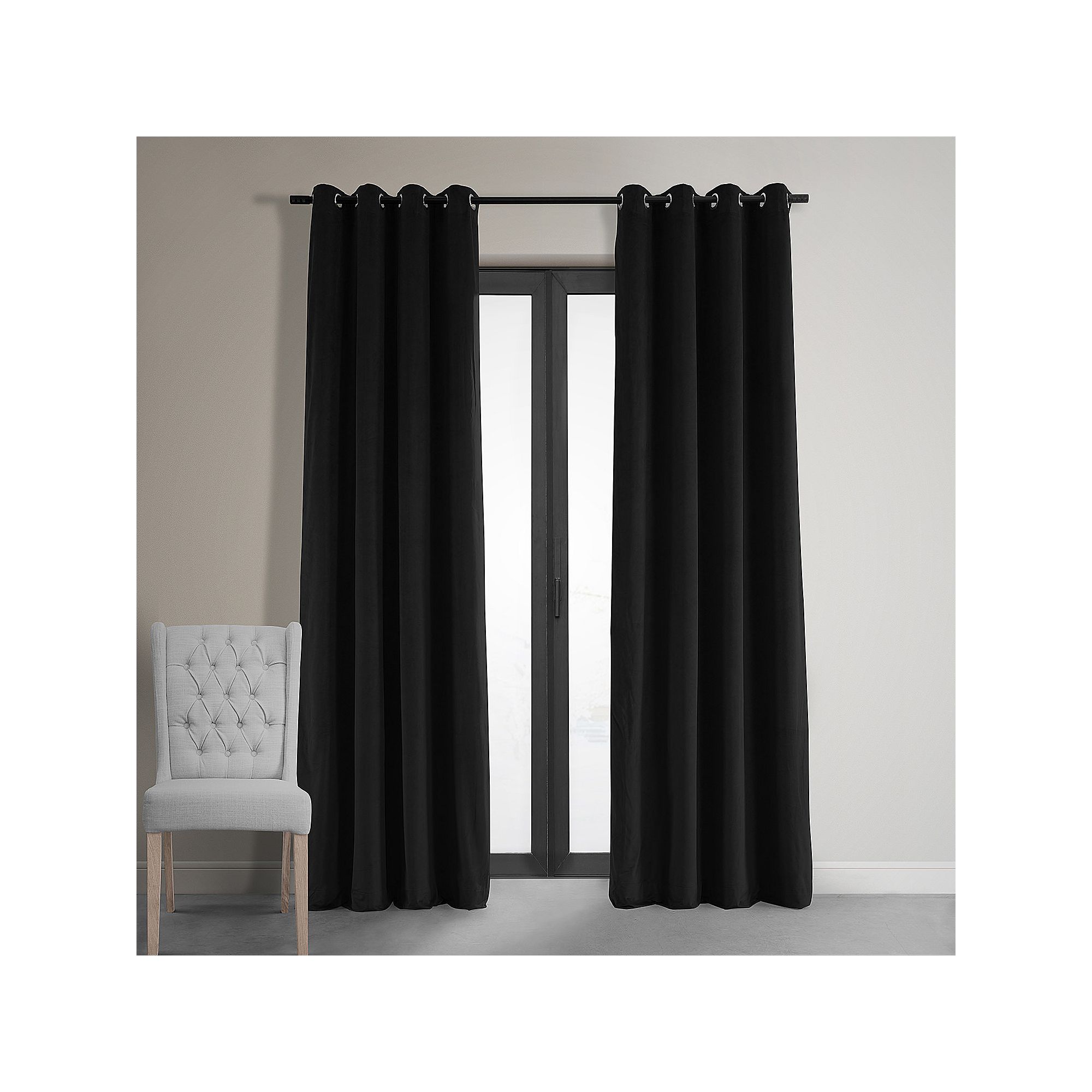 EFF Signature Velvet Grommet Blackout Window Curtain Panel, Warm Black