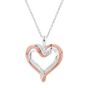 Two Hearts Forever One Two Tone Sterling Silver 1/4 Carat T.W. Diamond Heart Pendant