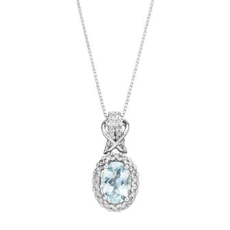 Gemminded 10k White Gold Aquamarine & 1/6 Carat T.W. Diamond Halo Pendant Necklace