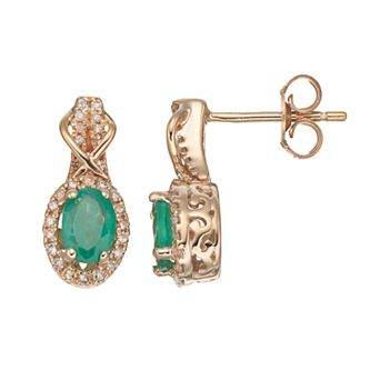 Gemminded 10k Gold Emerald & 1/4 Carat T.W. Diamond Halo Stud Earrings
