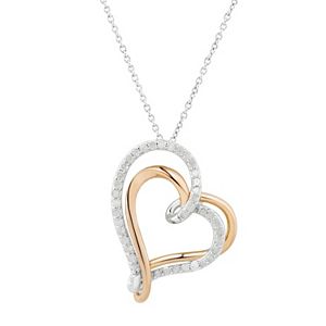 Two Hearts Forever One Two Tone Sterling Silver 1/2 Carat T.W. Diamond Double Heart Pendant
