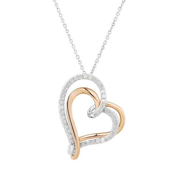 Dazzlingrock Collection Sterling Silver Womens Round Diamond Two-tone Heart Pendant 1/20 Cttw