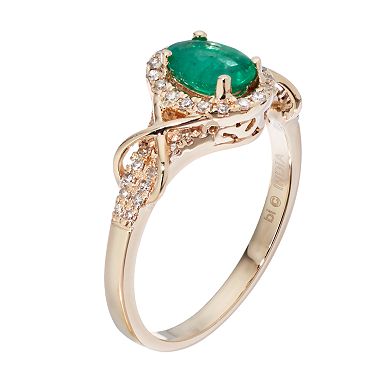 Gemminded 10k Gold Emerald & 1/4 Carat T.W. Diamond Halo Ring