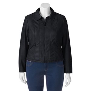 Juniors' Plus Size Coffee Shop Quilted Faux-Leather Jacket