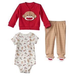 Baby Starters Sock Monkey Bodysuit, Cardigan & Pants Set