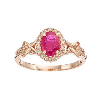 Gemminded 10k Rose Gold Ruby & 1/4 Carat T.W. Diamond Halo Ring