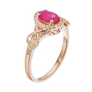 Gemminded 10k Rose Gold Ruby & 1/4 Carat T.W. Diamond Halo Ring