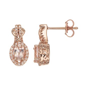 Gemminded 10k Rose Gold Morganite & 1/4 Carat T.W. Diamond Halo Stud Earrings