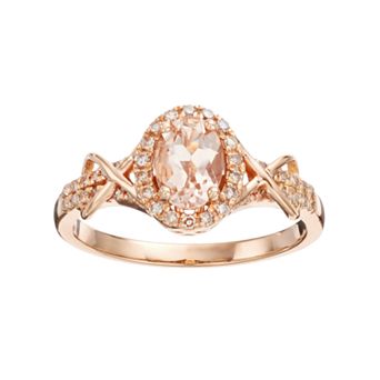 Gemminded 10k Rose Gold Morganite & 1/4 Carat T.W. Diamond Halo Ring
