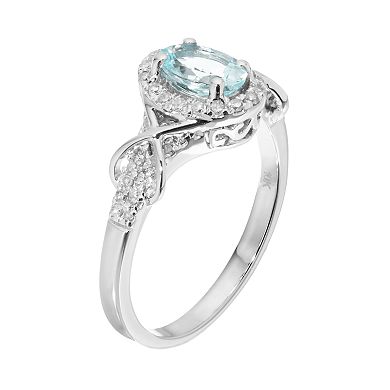 Gemminded 10k White Gold Aquamarine & 1/4 Carat T.W. Diamond Halo Ring