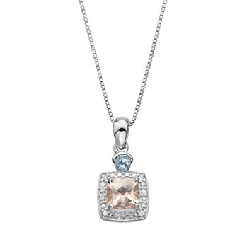 Gemminded Sterling Silver Gemstone & Diamond Accent Halo Pendant Necklace