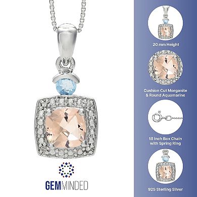 Gemminded Sterling Silver Gemstone & Diamond Accent Halo Pendant Necklace