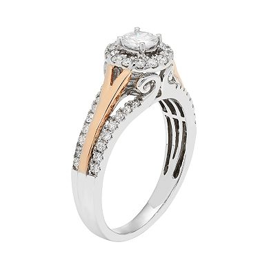Two Tone 14k Gold 3/4 Carat T.W. IGL Certified Diamond Halo Engagement Ring