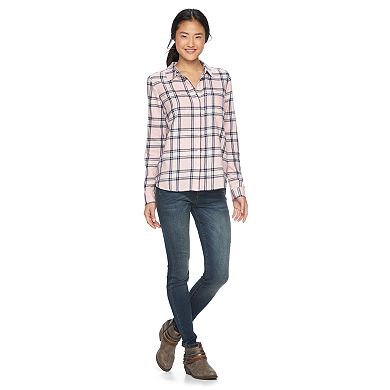 Juniors' SO® Flannel Plaid Button-Down Shirt