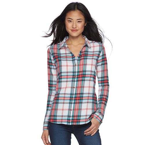 Juniors' SO® Flannel Plaid Button-Down Shirt