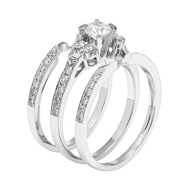 14k White Gold 1 Carat T.W. IGL Certified Diamond Engagement Ring Set