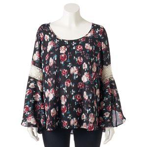 Juniors' Plus Size HeartSoul Floral Bell Sleeve Top