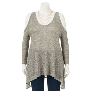 Juniors' Plus Size HeartSoul Cold Shoulder Lurex Tunic