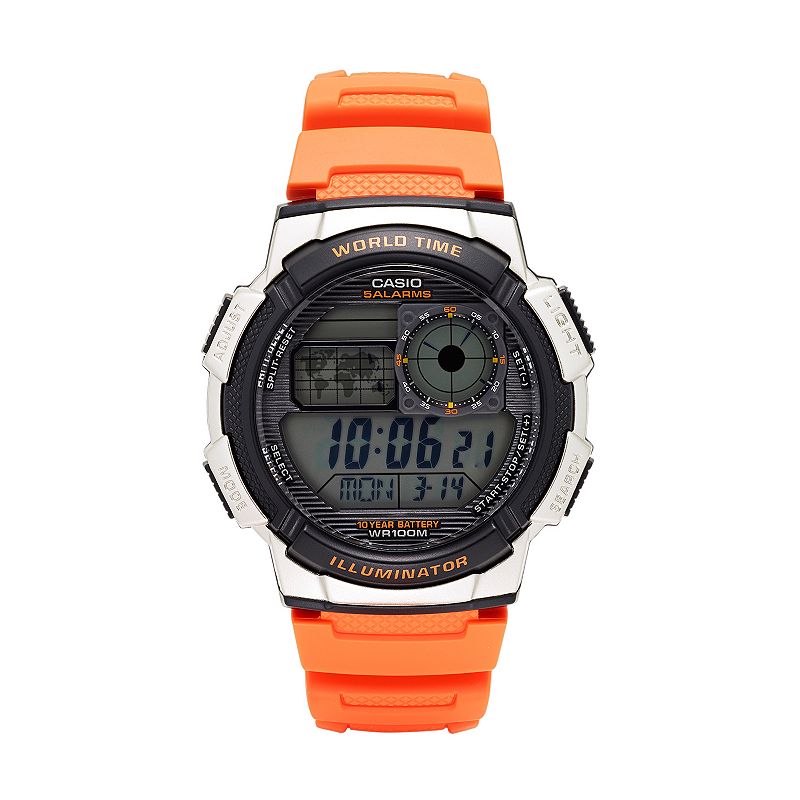 Casio Men's World Time Digital Chronograph Watch - AE1000W-4BVCF, Orange