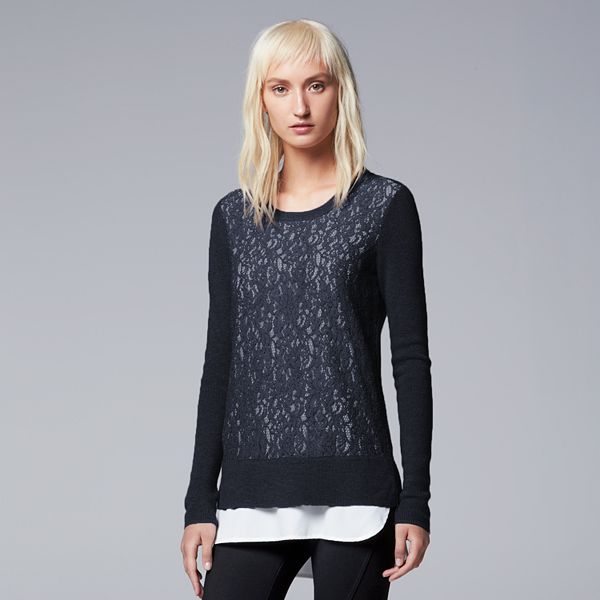 Women's Simply Vera Vera Wang Lace Mock-Layer Sweater