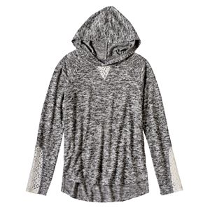 Girls 7-16 Mudd® Marled Lace Detail High-Low Hooded Tee