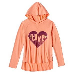 Girls 7-16 Mudd® Supersoft Plush Foil Graphic High-Low Hooded Tee