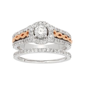 The Regal Collection 14k White Gold 1 Carat T.W. IGL Certified Diamond Halo Engagement Ring Set