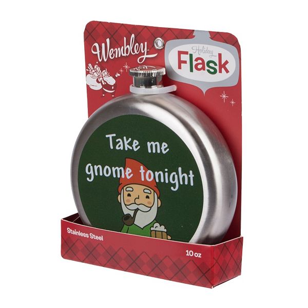 Wembley Take Me Gnome Tonight Holiday Stainless Steel 10oz Flask NEW 