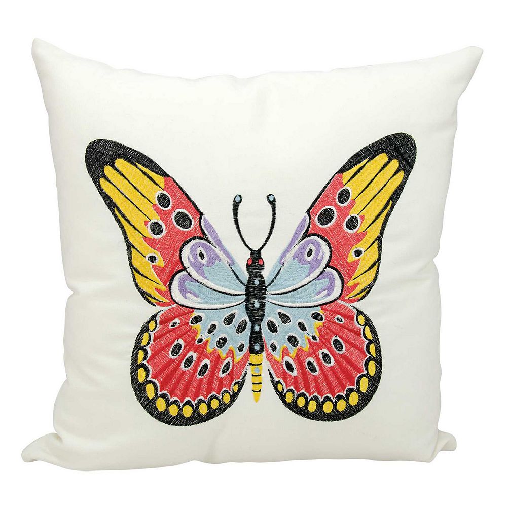 Kathy Ireland Red Yellow Butterfly Indoor Outdoor Throw Pillow