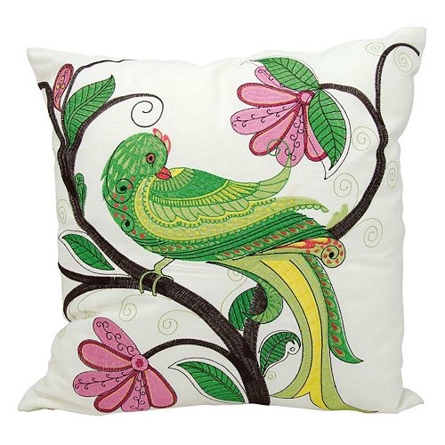 Kathy Ireland Whimsical Green Bird Indoor / Outdoor Throw Pillow