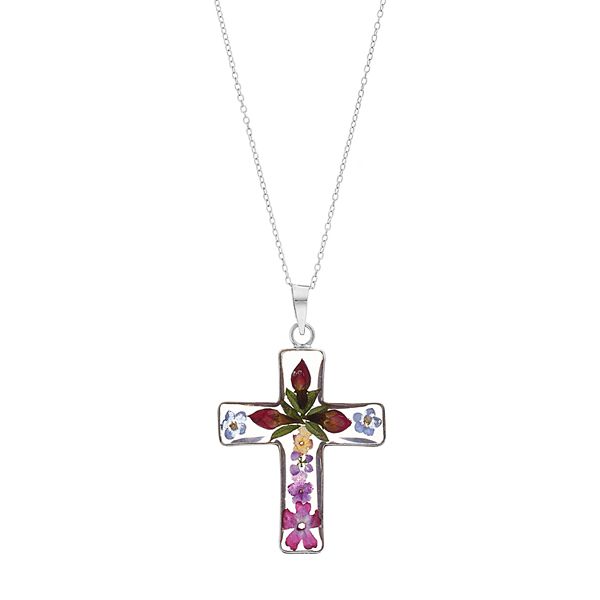 Pressed flower shop cross necklace