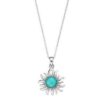 Athra NJ Inc Sterling Silver Simulated Turquoise Sun Pendant Necklace