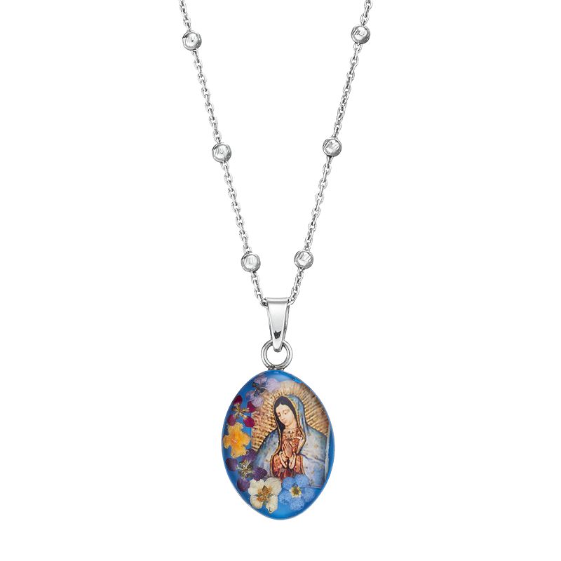 Everlasting Flowers Jewelry Sterling Silver Small Pressed Flower Mary Pendant Necklace, Women's, Size: 24", Multicolor