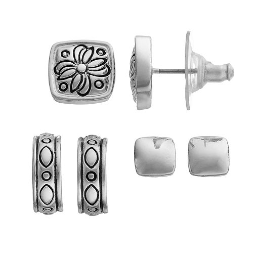 Napier Square Stud & Hoop Earring Set
