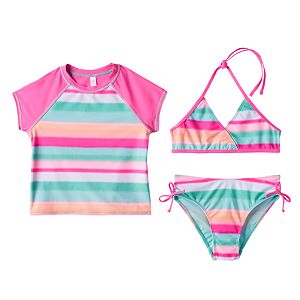 Girls 7-16 SO® 3-pc. Bikini & Raglan Rashguard Swimsuit Set