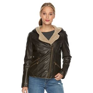 Women's Levi's Hooded Sherpa Faux-Leather Moto Jacket