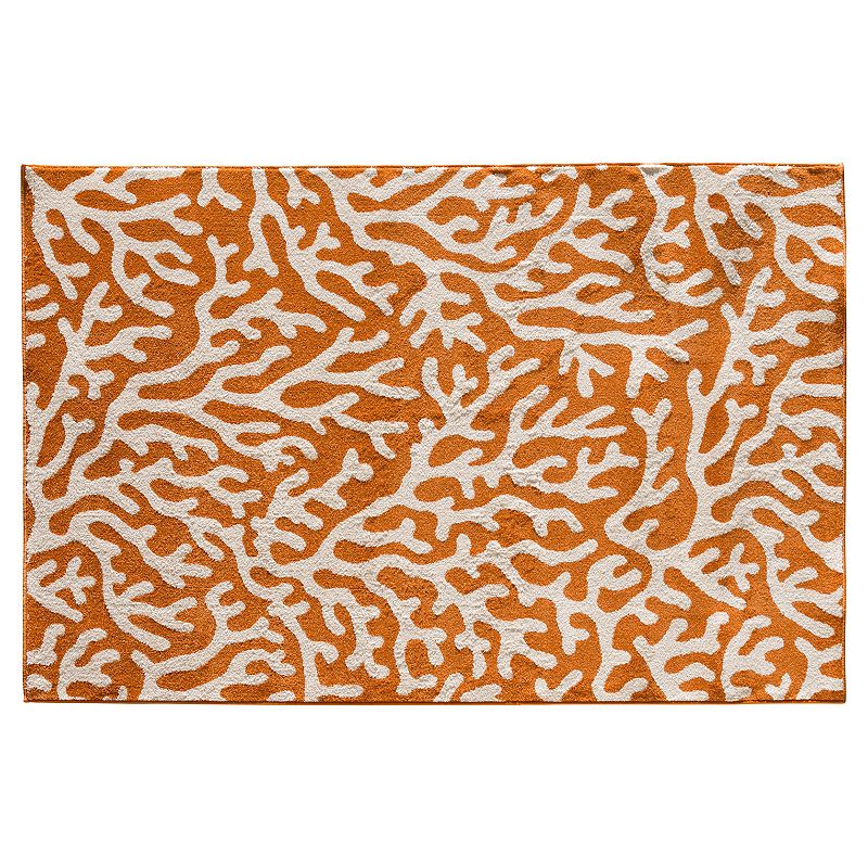 Loomaknoti Terrace Tropic Allover Coral Indoor Outdoor Rug, Orange, 8X10 Ft