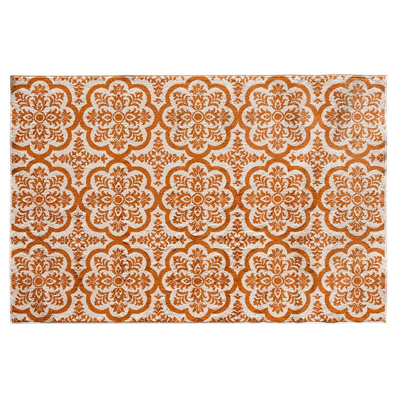 Loomaknoti Terrace Tropic Contoy Medallion Indoor Outdoor Rug, Orange, 8X10 Ft