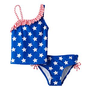 Girls 4-6x SO® Americana Asymmetrical Tankini & Scoop Bottoms Swimsuit Set