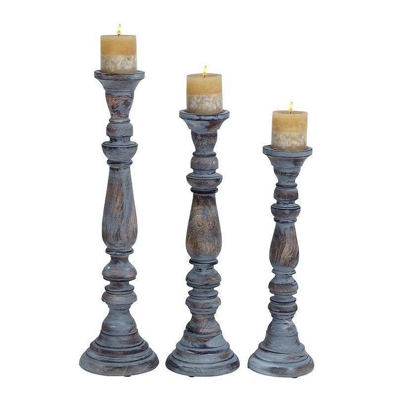 52945891 Vintage Wood Candle Holder 3-piece Set, Brown sku 52945891