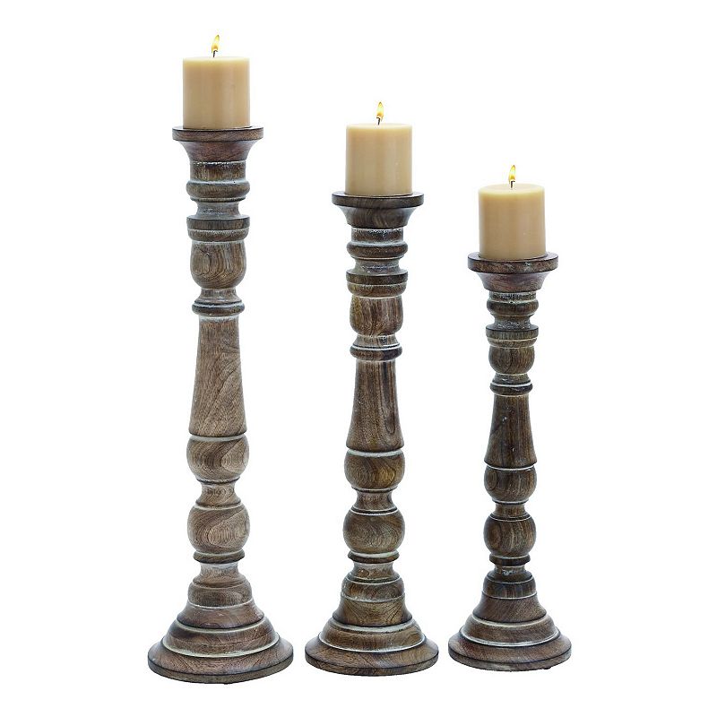 Distressed Wood Candle Holder 3-piece Set, Brown